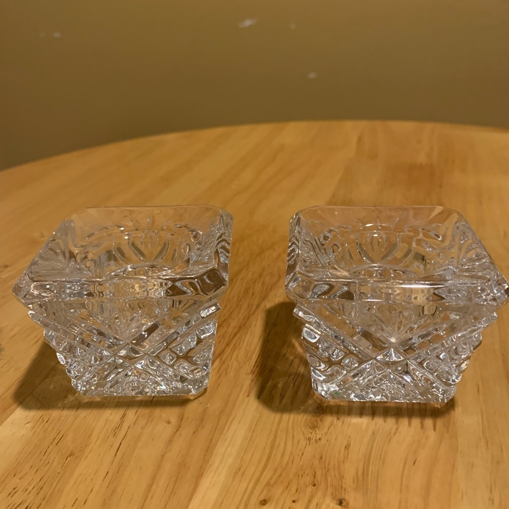 2 Crystal Square Taper Candle Holders